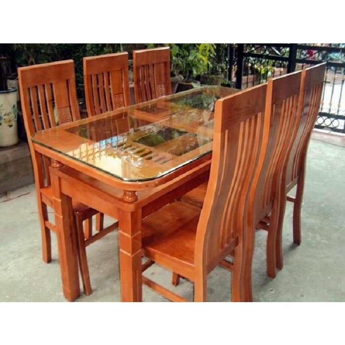 Bộ bàn ghế ăn 6 ghế bàn 2 tầng gỗ sồi nga