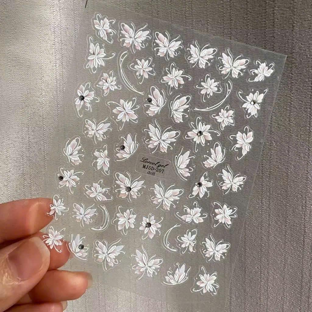 Sticker 5D Hình Bướm Hoa Nổi TL030 Hình Dán Móng Lụa Nổi Đính Đá Hàn Quốc Làm Nail Mẫu Mới Nữ Women