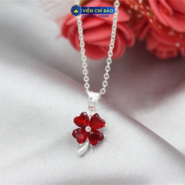 Dây chuyền bạc nữ mặt cỏ 4 lá chất liệu bạc S925 thời trang phụ kiện trang sức nữ Viễn Chí Bảo M400338 + D400143x