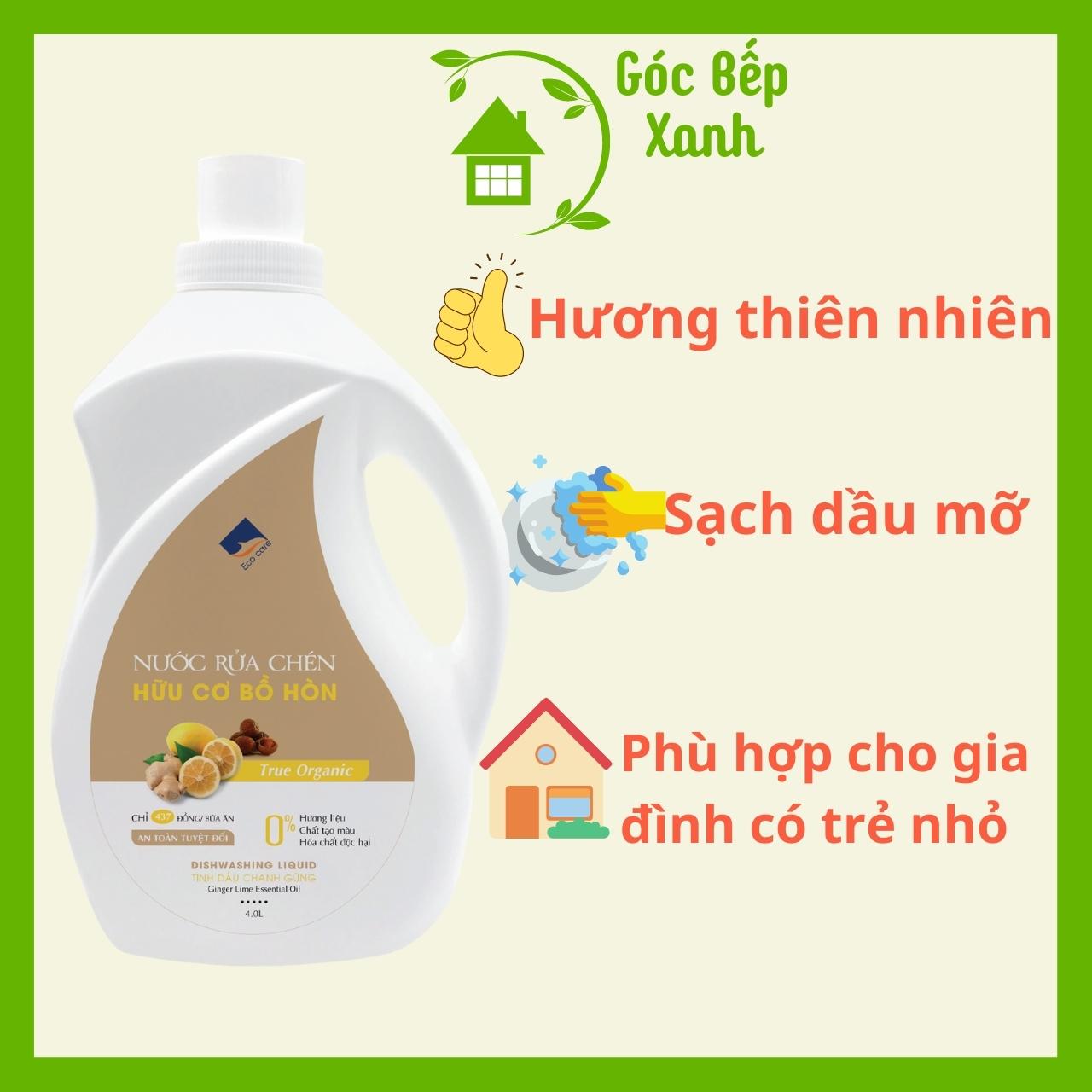 Nước rửa chén hữu cơ Bồ hòn Ecocare tinh dầu Chanh Gừng 4000ml