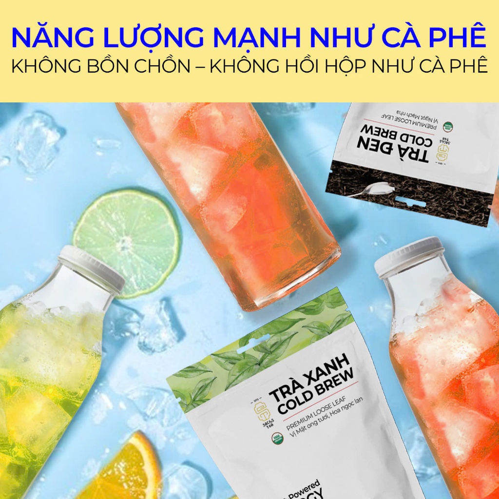 Combo Trà Cold Brew Trà Xanh &amp; Trà Đen Hữu Cơ - Chứng Nhận USA Organic, Nguyên Lá, Túi Zip 100g