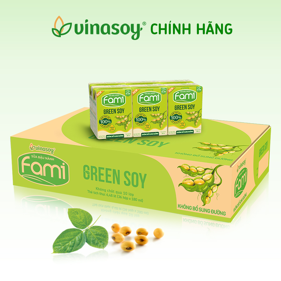 Thùng sữa đậu nành Fami Green soy không bổ sung đường (36 hộp x 180ml)