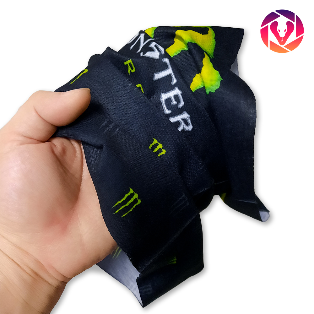 Khăn đa năng Monster Energy, vải poly microfiber co giãn 2 chiều, chống nắng, chống bụi, đi phượt, màu đen in logo