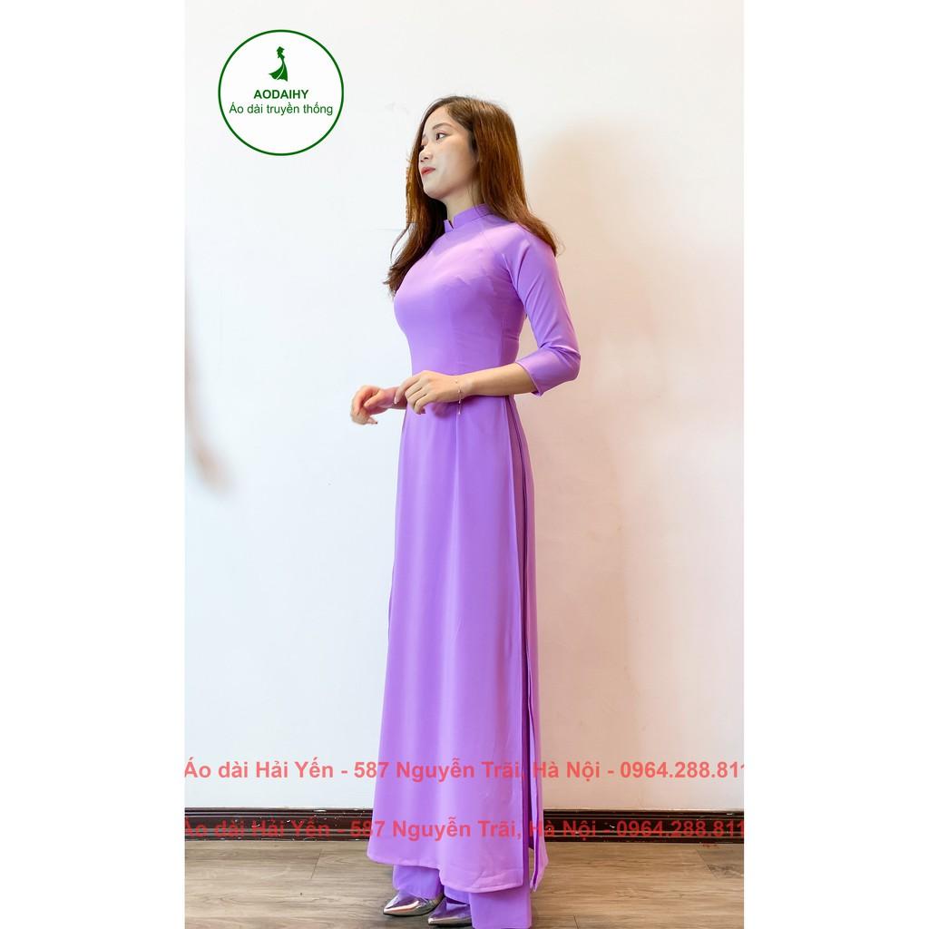 Áo dài truyền thống màu tím cà 4 tà lụa nhật cao cấp