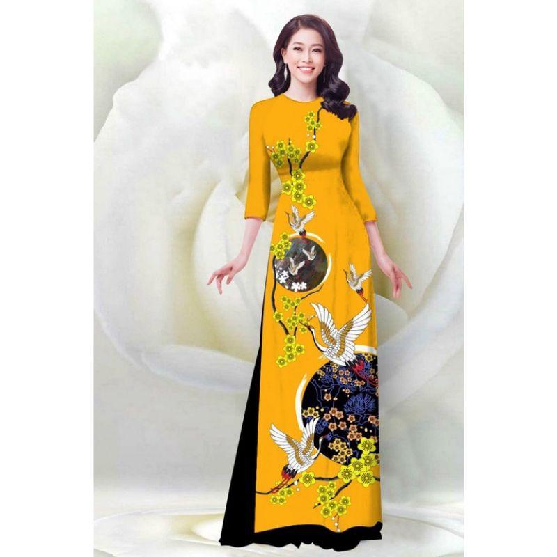 SÉT ÁO DÀI LỤA HỌA TIẾT MAI HẠC