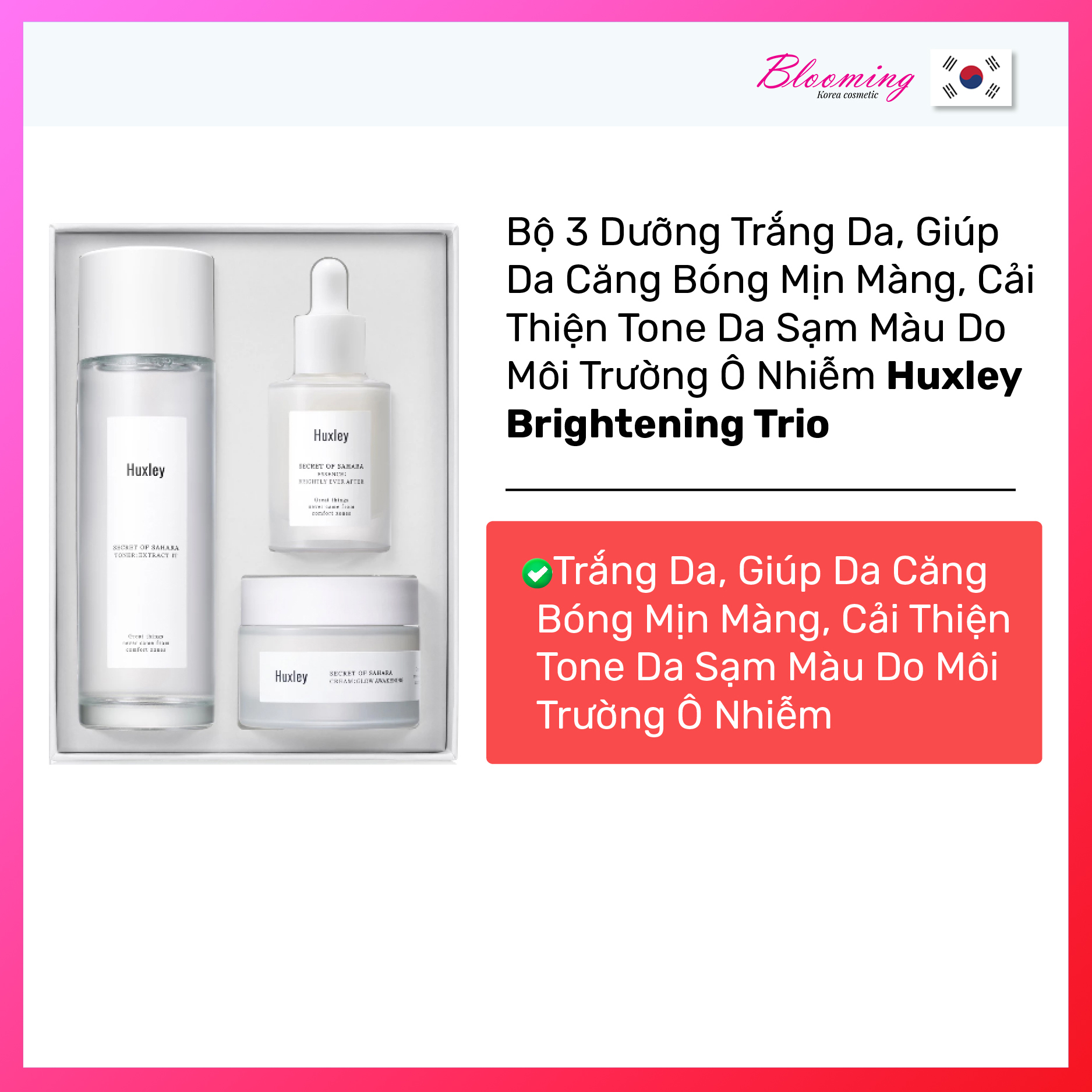 Bộ 3 Sản Phẩm Làm Sạch, Cấp Ẩm Trắng Da Huxley(Toner Extract It 120ml+SR Brightly Ever After 30ml+Kem Anti–Gravity 50ml)