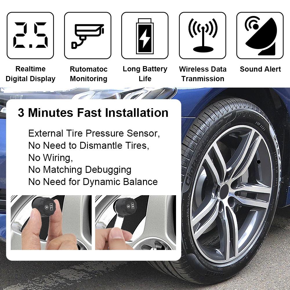 Hệ thống giám sát áp suất lốp xe hơi TPMS màn hình LCD cảm biến nhiệt độ