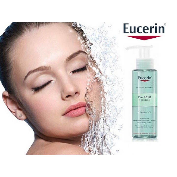 Gel rửa mặt dành cho da nhờn mụn Eucerin ProAcne Cleansing Gel 200ml + tặng bọt biển rửa mặt