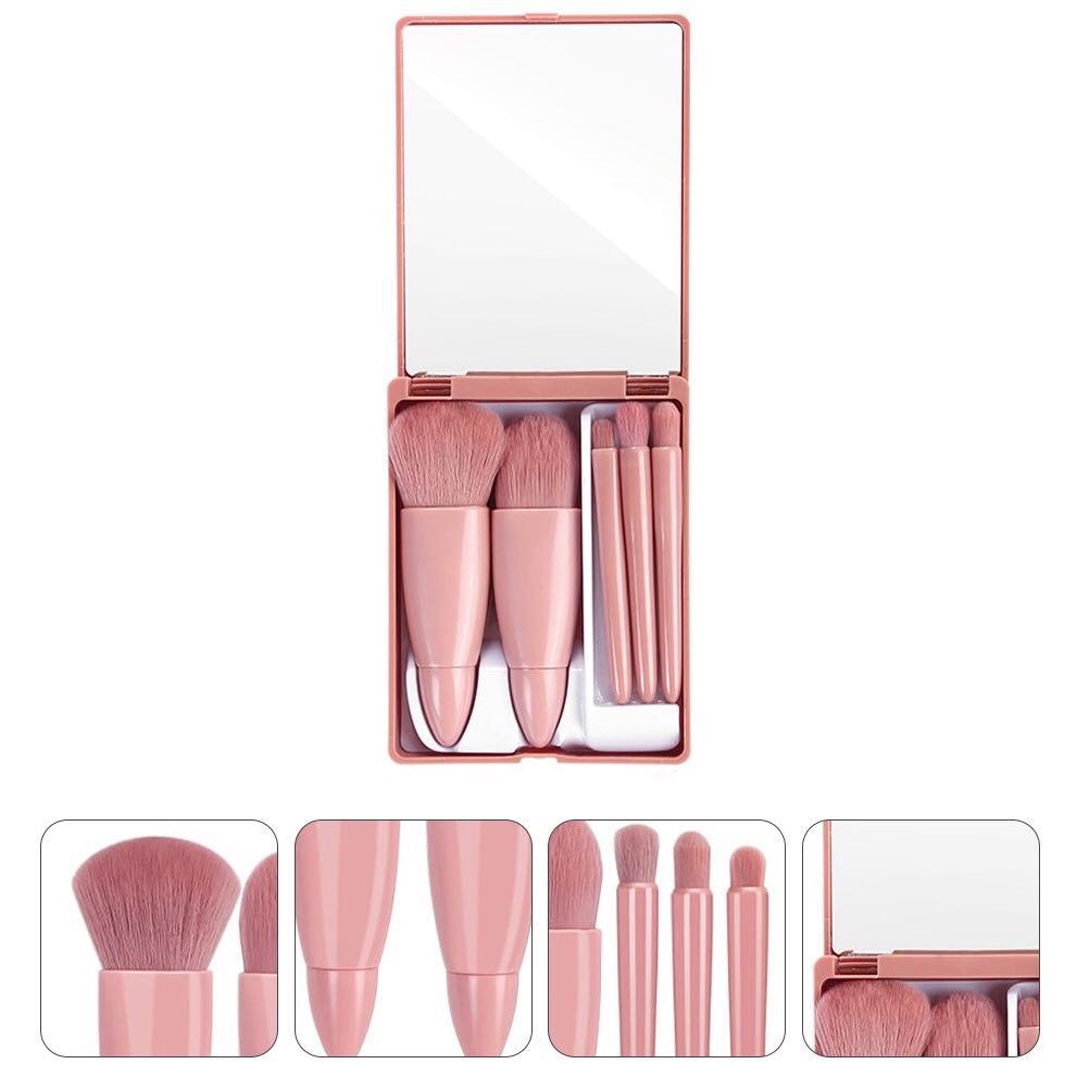 Hộp 5 Cọ Trang Điểm Makeup Có Gương Soi Cao Cấp Nhỏ Gọn Tiện Lợi