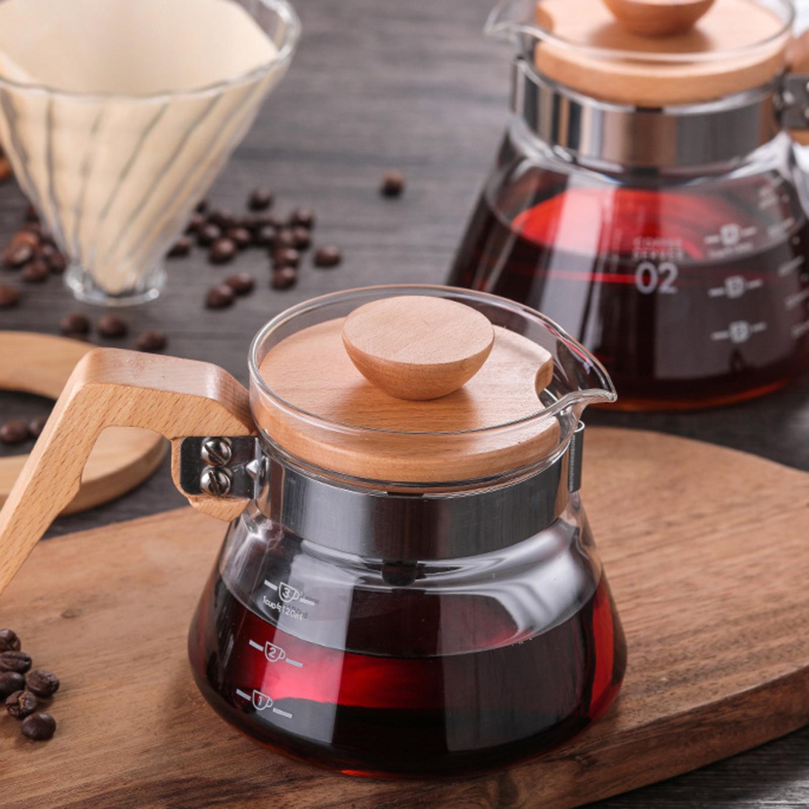 Anti-Scalding Coffee Pot V60 Carafe Wood Lid Accessories Coffee Maker for Kitchen Barista