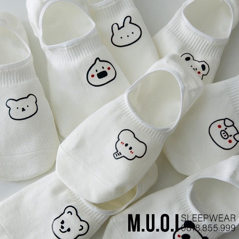 Tất vớ nữ cổ ngắn dễ thương cotton hình thú màu trắng mỏng thoáng Urbanize - Chọn ngẫu nhiên