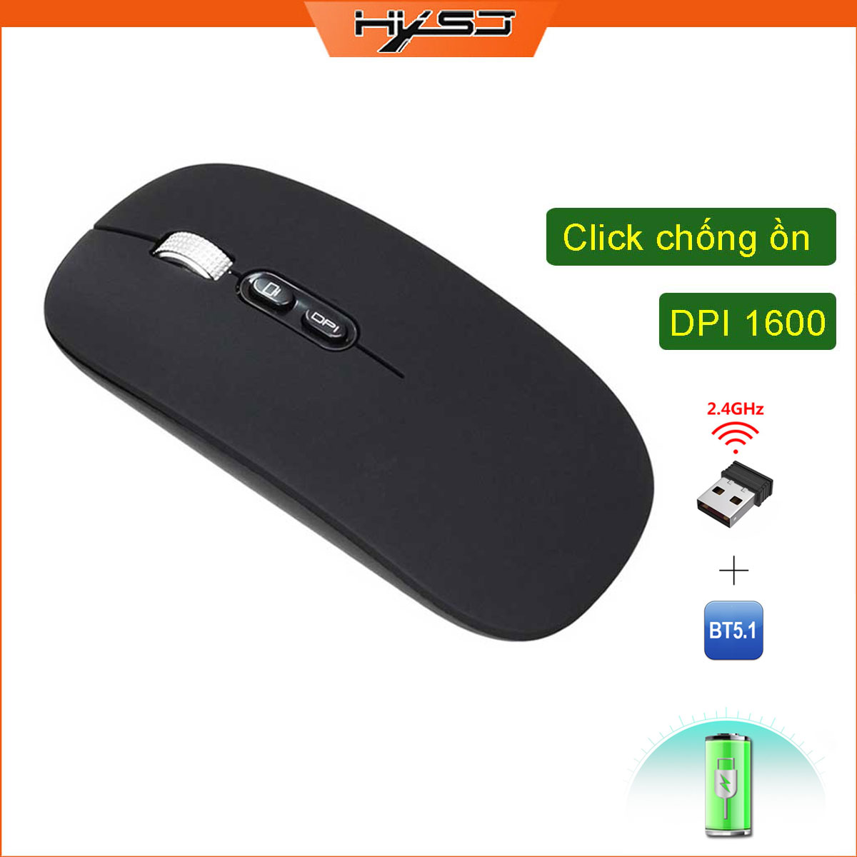 Chuột không dây HXSJ M103B wireless Bluetooth tự sạc pin siêu mỏng không gây tiếng ồn chuyên dùng cho Máy tính, pc, Laptop, Tivi - Hàng chính hãng