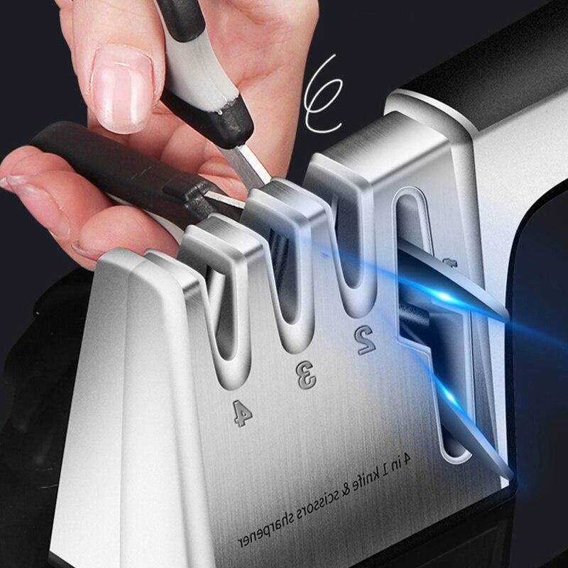 Knife Sharpener 4 Stage Diamond Coated&Fine Rod Knife Shears and Scissors Stone Manual Diamond Sharpener Kitchen Tool