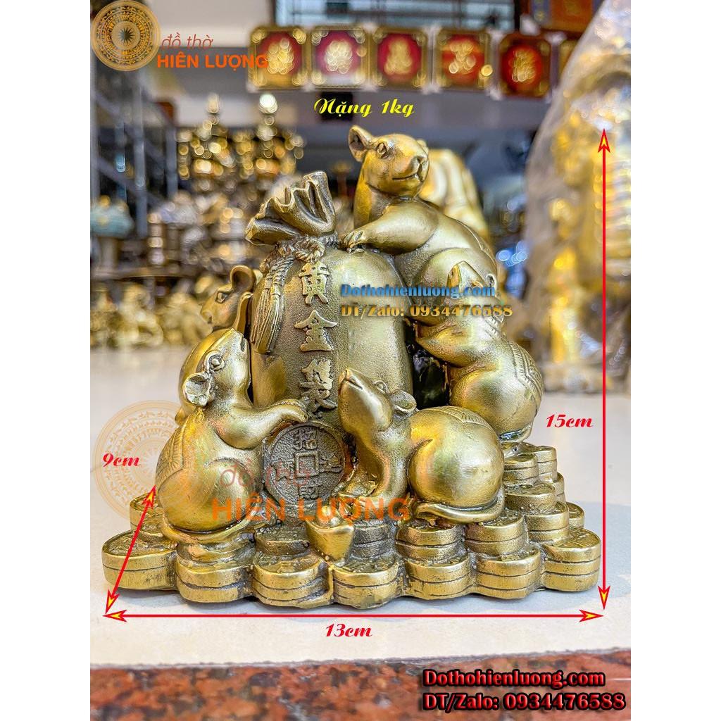 Tượng Gia Đình Chuột Ôm Bao Tiền Bằng Đồng Cao 15cm - Tượng Chuột Ngũ Phúc