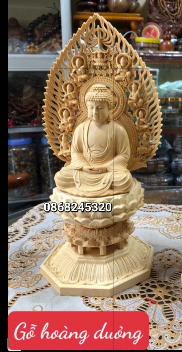 Tượng phật adi đà bằng gỗ hoàng dương kt cao 31×13cm