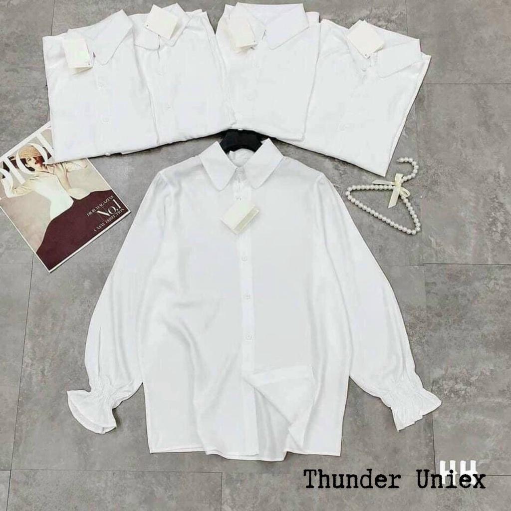 Áo Sơ Mi Nữ Trắng Trơn Dài Tay Chun Form Rộng Dáng Suông tại ThunderUniex Ulzzang Vintage Hàn Quốc Freesize