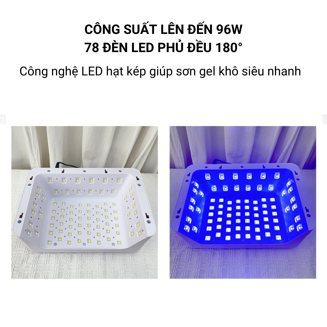 Máy Hơ Nail SUN T9, 78 Bóng LED/UV 96W, Máy Hơ Gel, Máy Hơ Móng Tay, Đèn Hơ Móng Khoang Rộng, Có Bệ Tì Tay