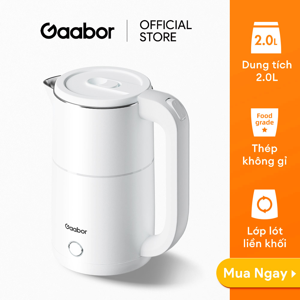 Bình đun siêu tốc GAABOR EK20M-WH02A dung tích lớn 2L 1500W Thép không gỉ - Hàng chính hãng