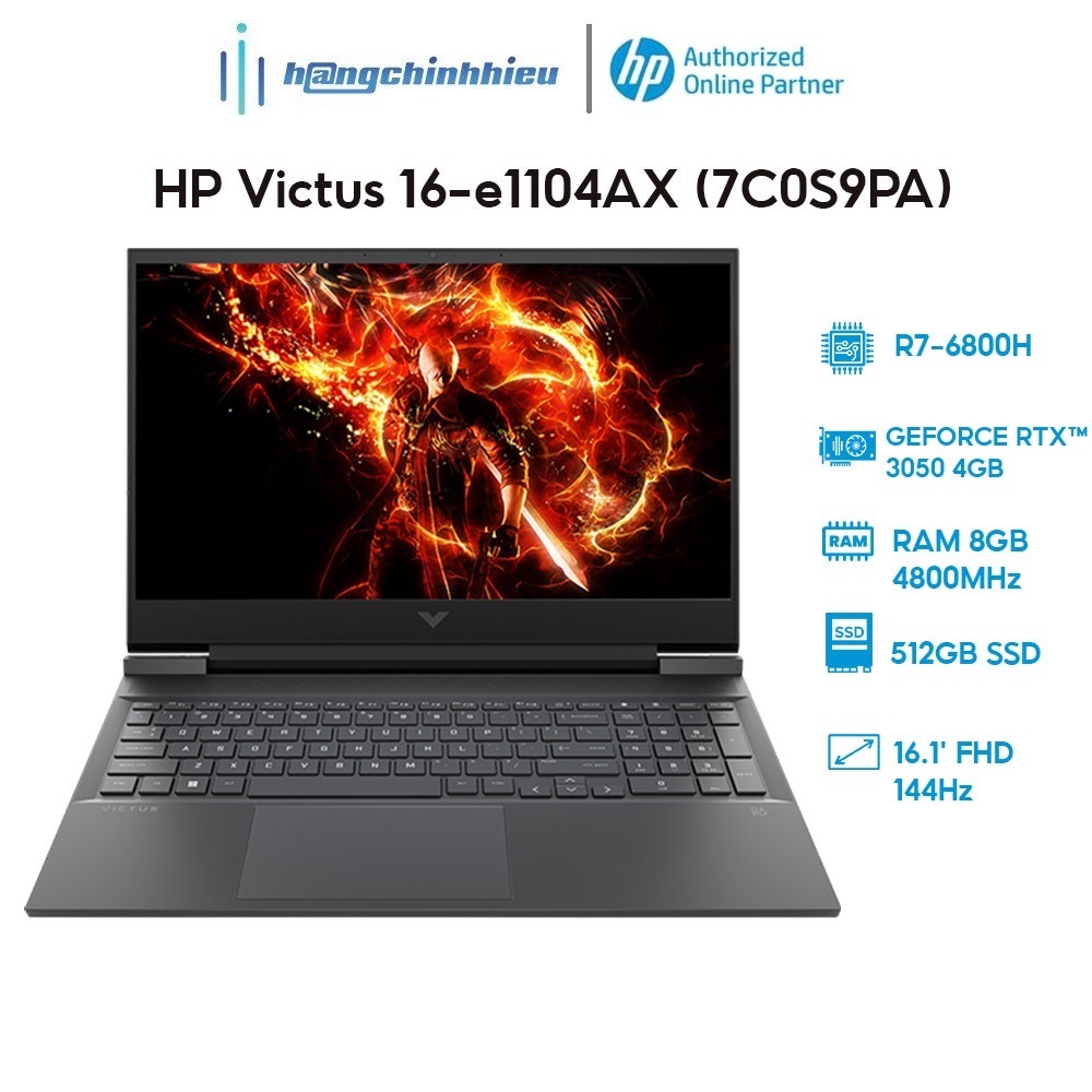 Laptop HP Victus 16-e1104AX 7C0S9PA R7-6800H | 8GB | 512GB |RTX 3050 4GB | 16.1' 144Hz Hàng chính hãng