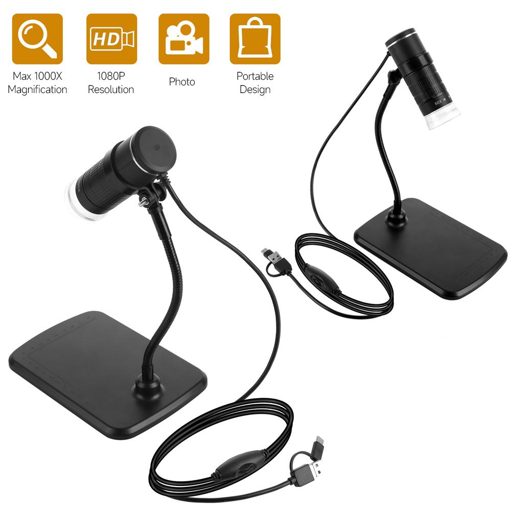 Kính Hiển Vi Kỹ Thuật Số Có Dây 3 Trong 1 1080P Cầm Tay Với Độ Phóng Đại 50X-1000X Kiểu C + Cổng Micro Usb + Cổng Usb
