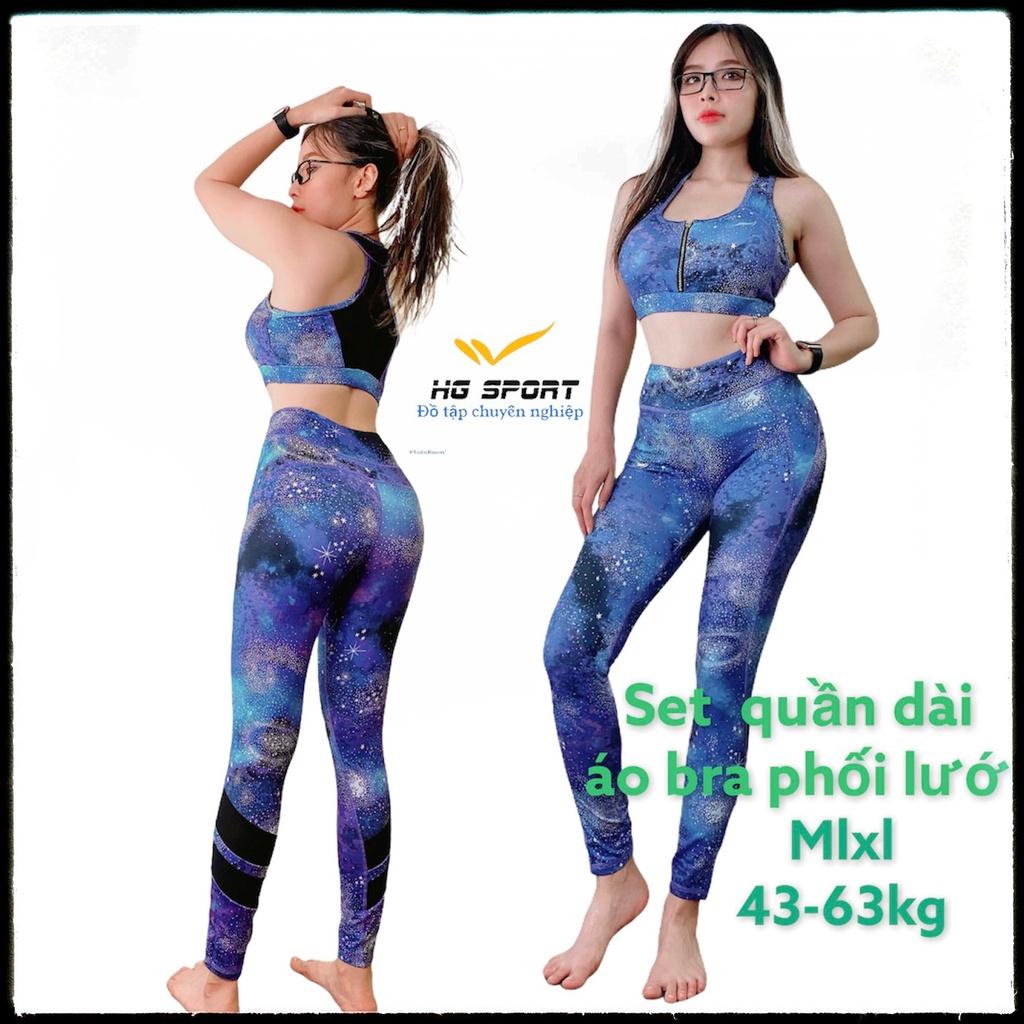 Bộ tập Gym, Yoga, Zumba, Aerobic nữ,quần dài áo bra set kéo khoá phối lưới cao cấp Hg Sport SDBR05