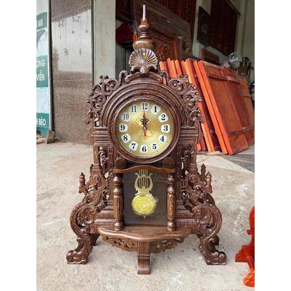 Đồng hồ để bàn phòng khách gỗ hương cao 71cm