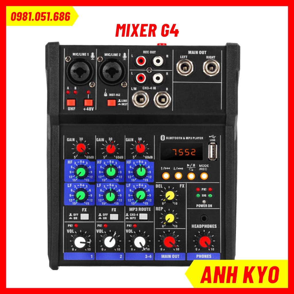 Mixer G4 có tặng kèm 2 tay mic không dây cao cấp, có thể kết nối ra loa kéo, âm ly sử dụng dễ dàng bảo hành 12 tháng