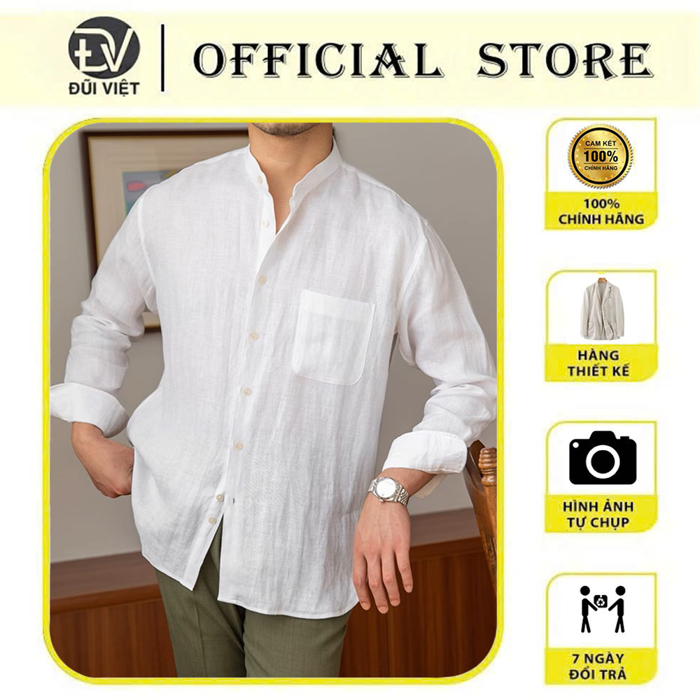 Áo sơ mi Đũi Viêt dài tay màu trơn basic 1 túi ngực phong cách đơn giản, trẻ trung