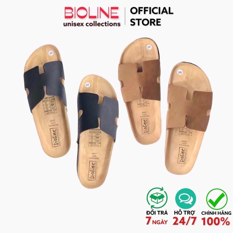 Dép da bò birken dép quai ngang chữ H đế trấu Bioline unisex B04 - Bioline Official