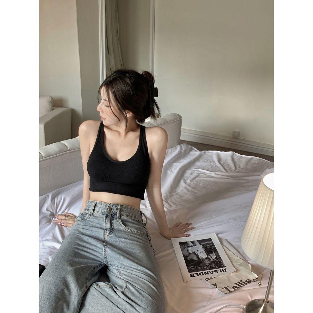 Áo Bra quai chéo sợi lưng lớn, áo Bra thể thao, tập gym Cotton, Không Gọng, Dây Mút Đệm Liền NângNgực QuyếnRũ Top Sport - Ghi