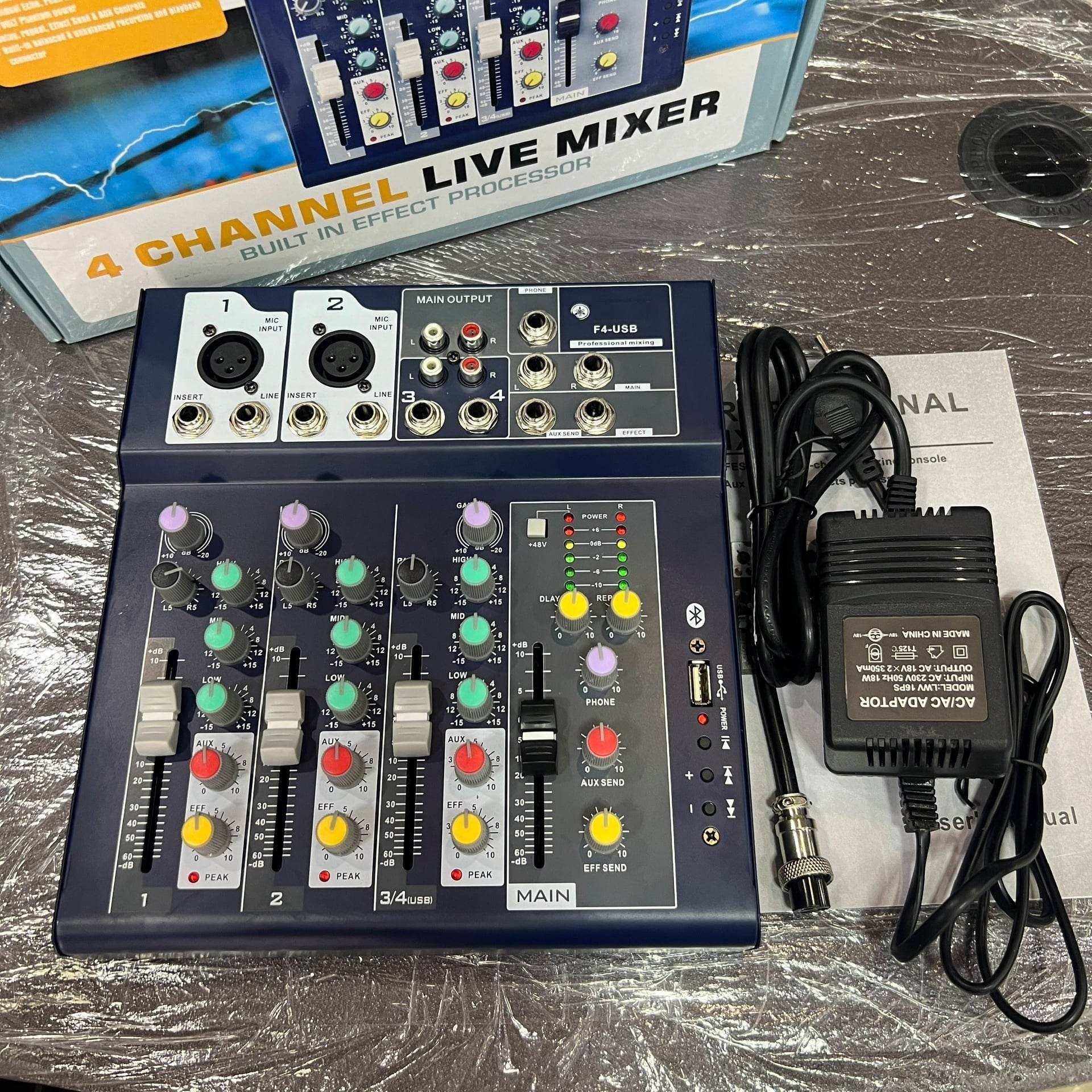 Bàn Mixer YAMAHA F4-USB: Có Bluetooth, USB.. Phù hợp mọi loại dàn hát karaoke, hát thu âm, hát Livestreams...