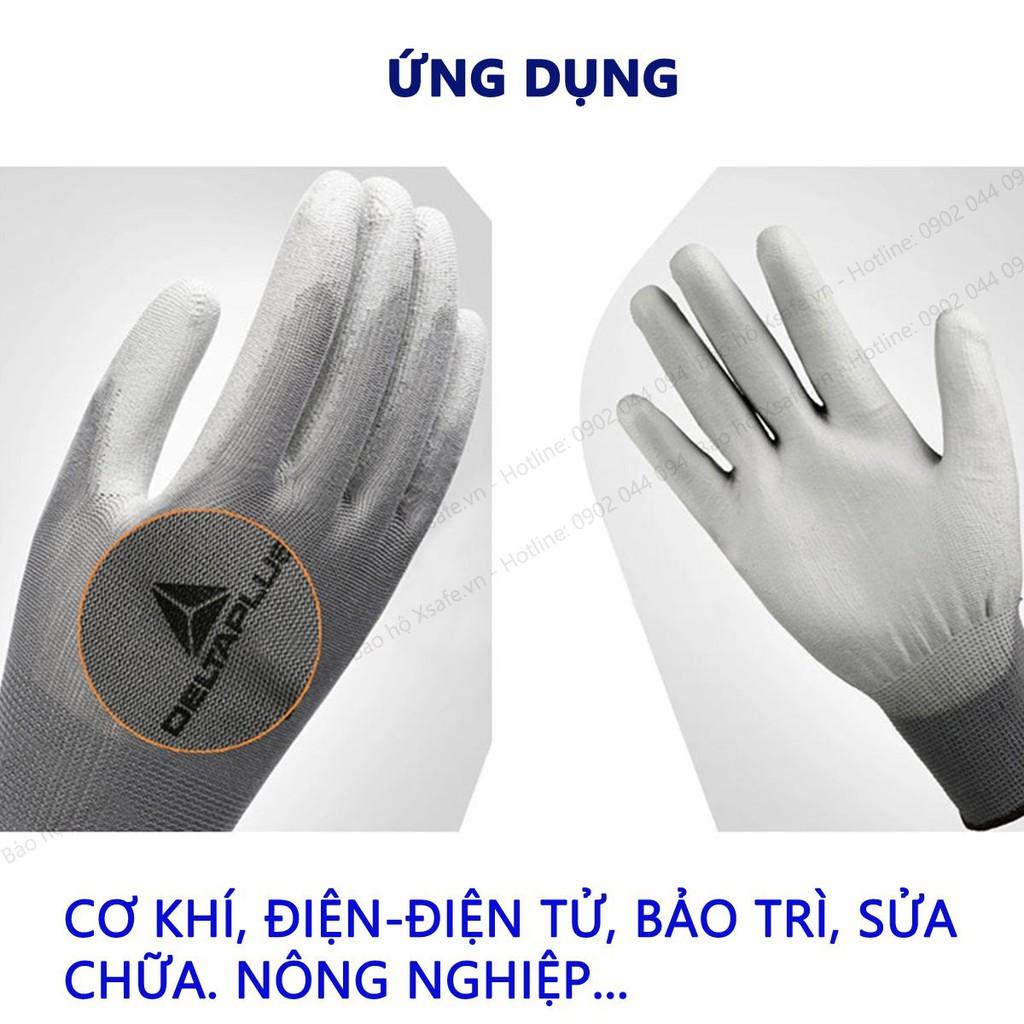 Găng tay chống dầu Deltaplus VE702PG - Găng tay phủ PU tăng độ bám, linh hoạt cao, bao tay bảo hộ chuyên dụng - Xsafe