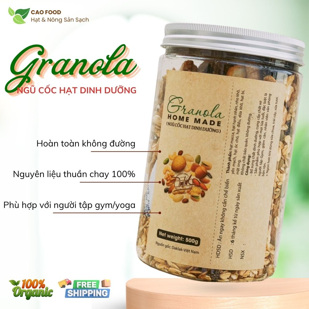 [500GR] Granola siêu hạt CAO FOOD - Ngũ cốc hạt nướng mật ong dinh dưỡng, healthy, keto, ăn kiêng, ăn chay,...