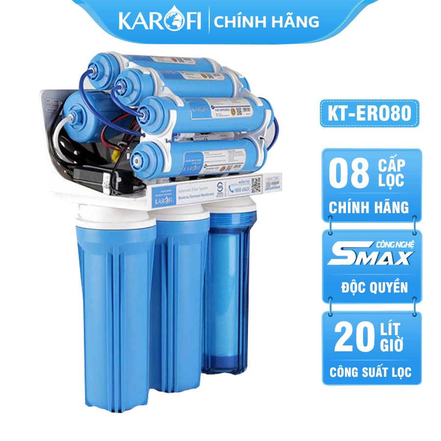 Máy Lọc Nước Âm Tủ KAROFI KT-ERO80, 8 Lõi Lọc Đạt Tiêu Chuẩn Nước Uống Trực Tiếp, Hàng Chính Hãng