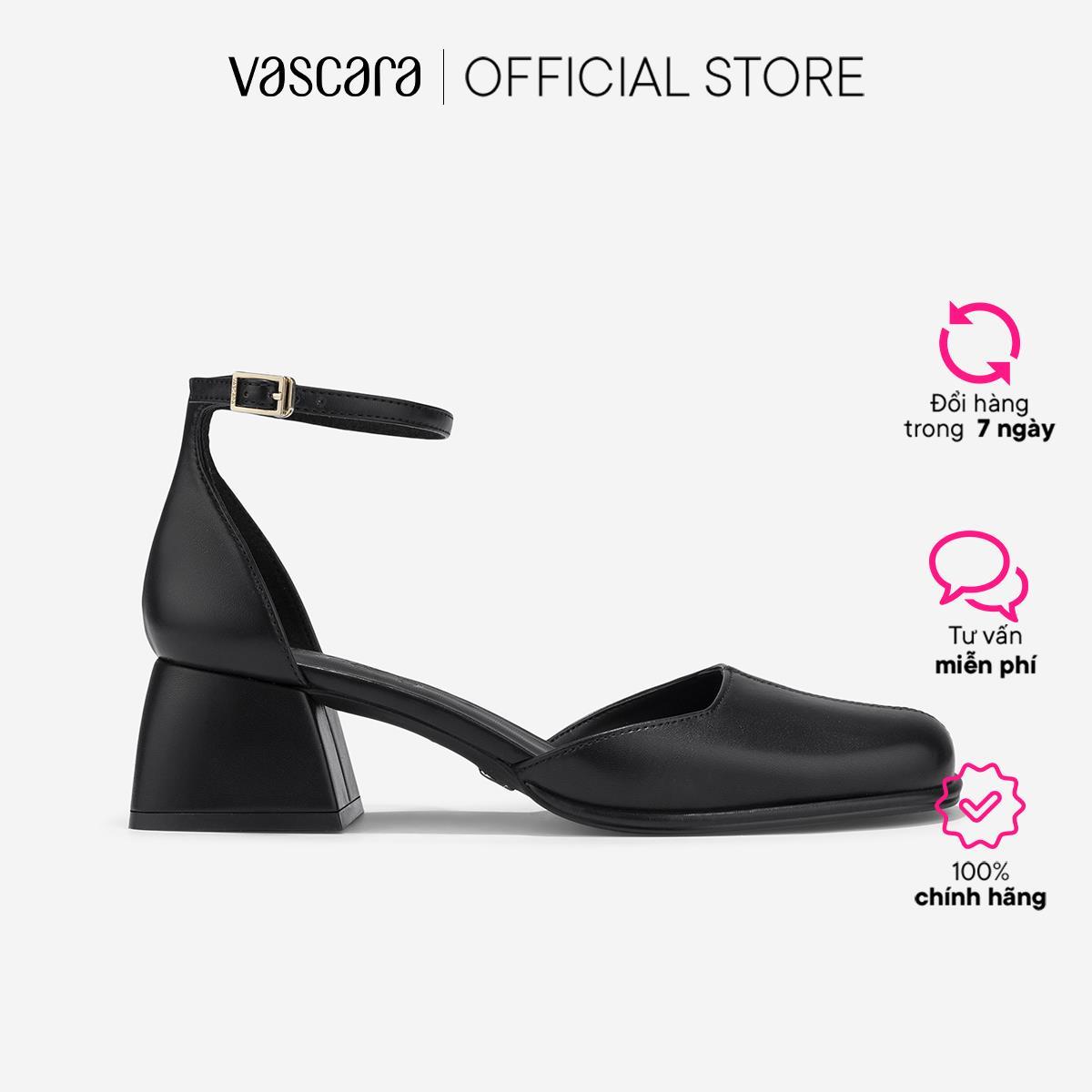 Vascara Giày Bít Mũi Tròn Block Heel Ankle Strap - BMN 0703
