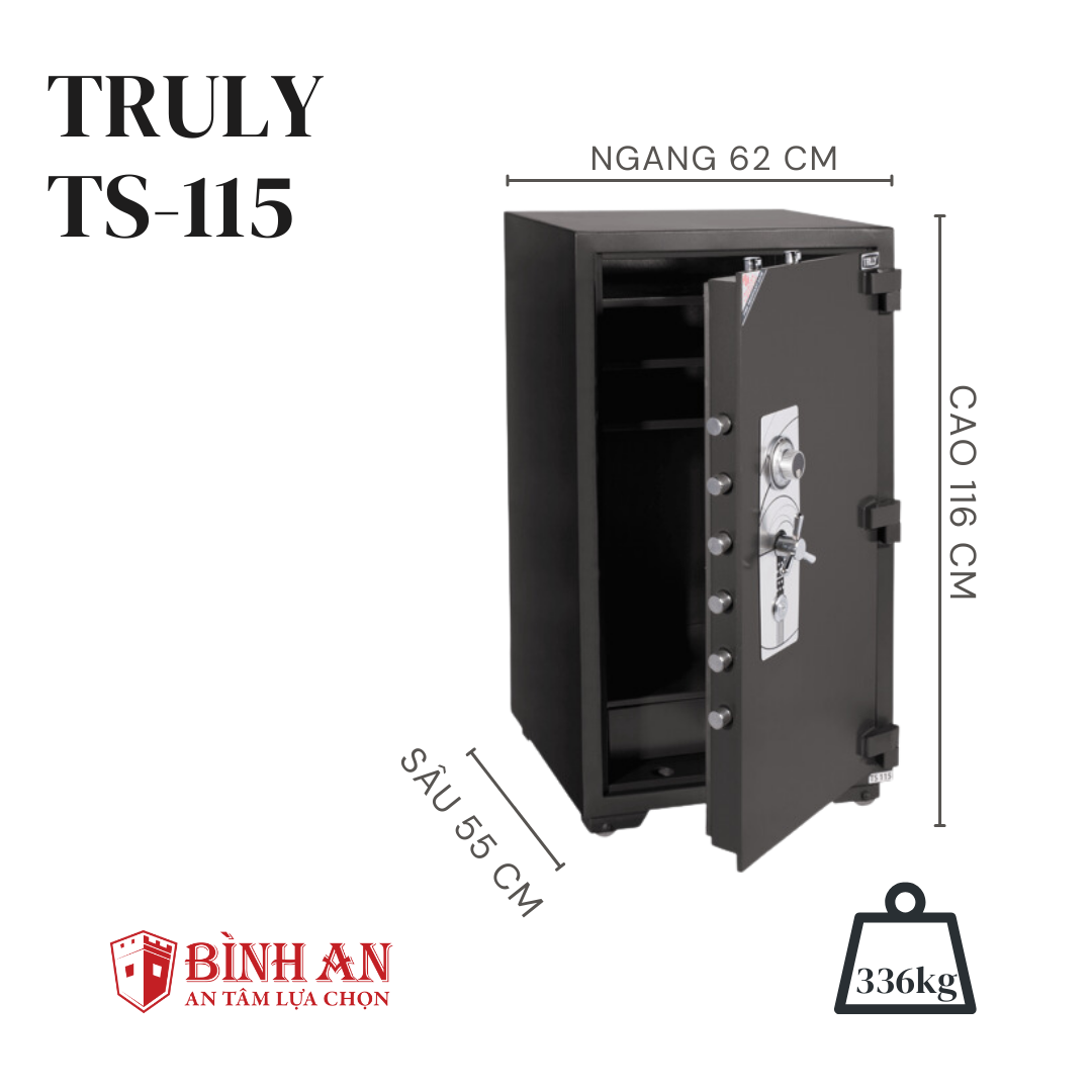 Két Sắt Siêu Cường TRULY TS-115, Cao 115cm, Nặng 300kg Chống Đục, Chống Khoan Phá, Chống Cháy Chuẩn Hàn Quốc - Hàng Chính Hãng