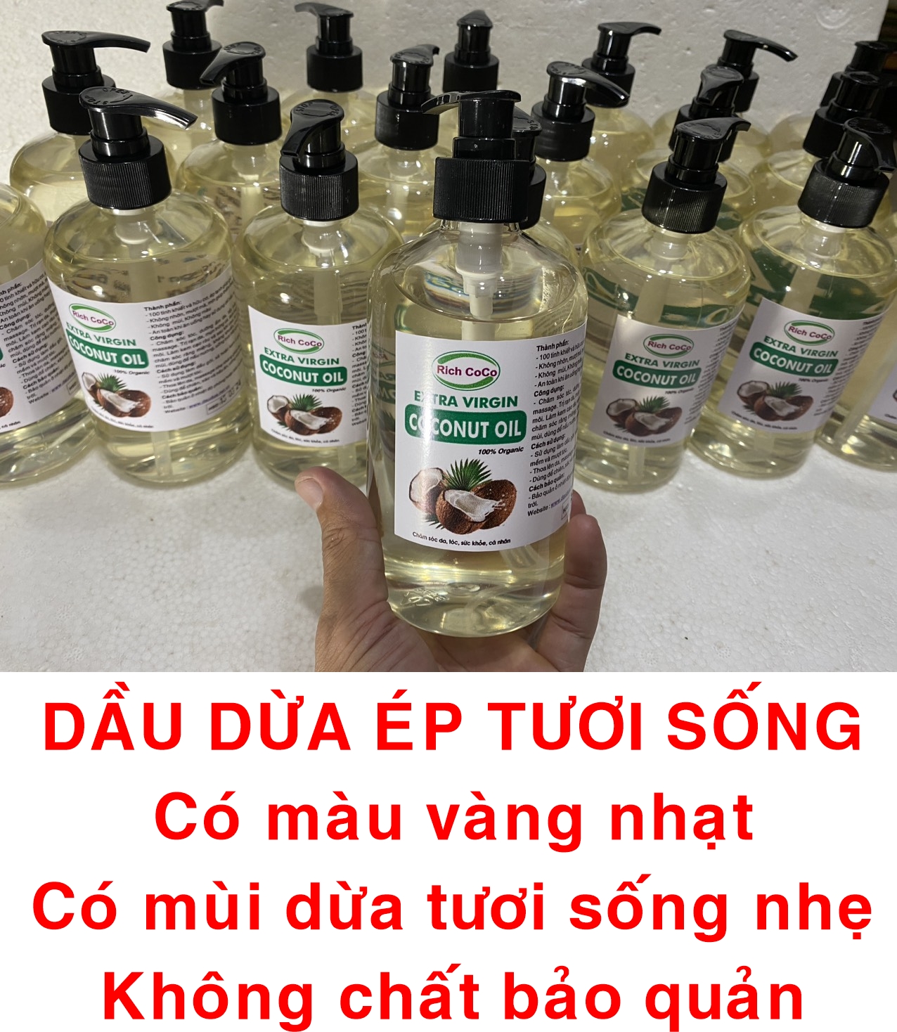 DẦU DỪA HỮU CƠ ÉP LẠNH - RICH COCO – EXTRA VIRGIN COCONUT OIL – CHAI 500ml