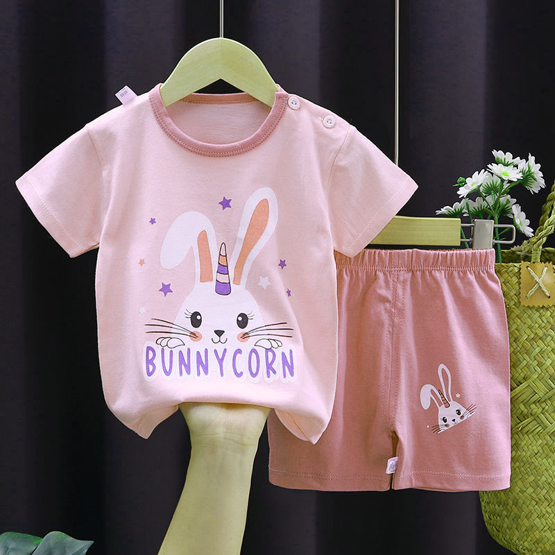 Bộ quần áo cộc COTTON Quảng Châu xịn in hình cute ngộ nghĩnh thời trang mùa hè cho bé trai, bé gái C03E - Quần áo trẻ em bé trai bé gái Chip's Store