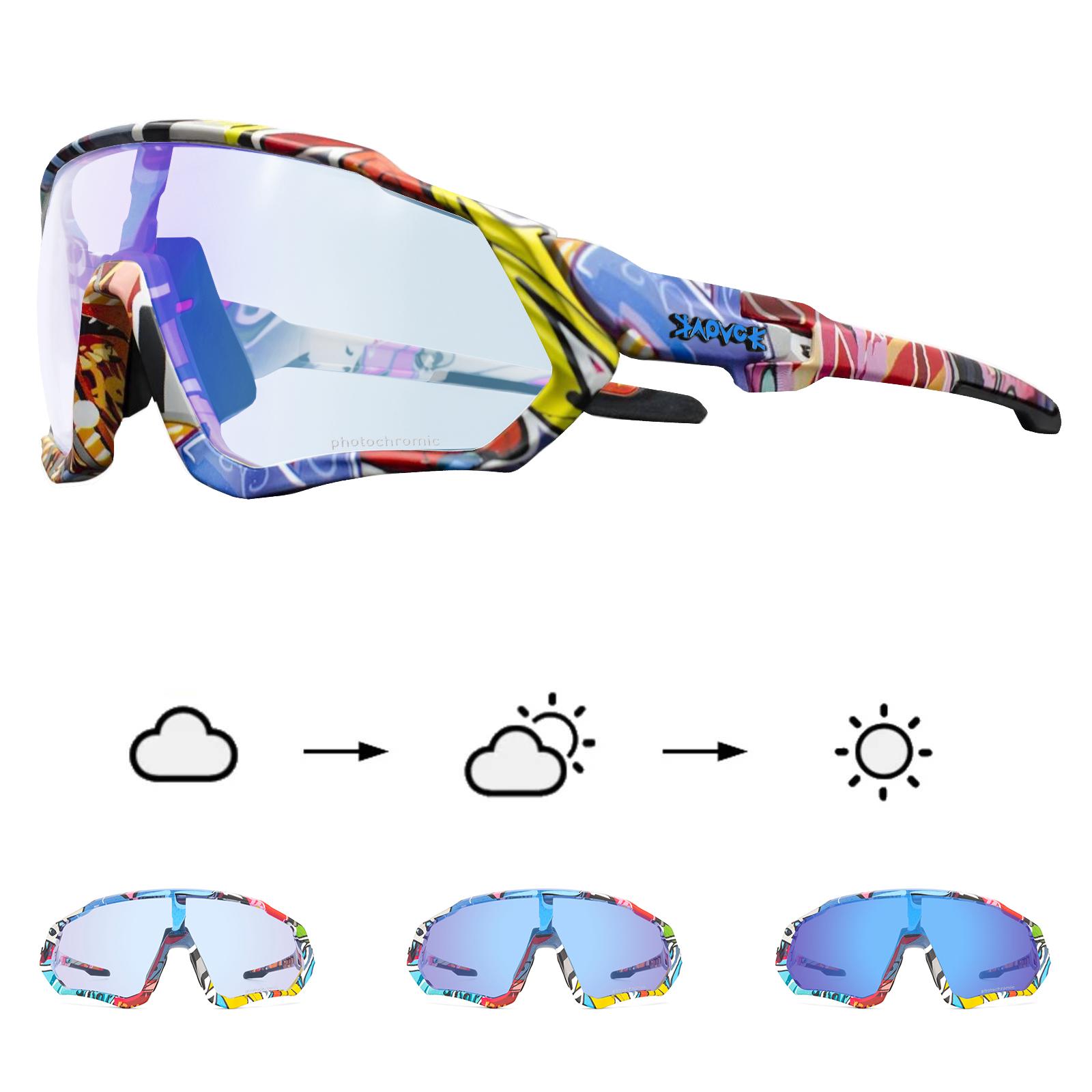 Kapvoe Photochromic Xanh Đỏ Kính Đi Xe Đạp Nam Nữ Đi Xe Đạp Kính Mát Đi Xe Đạp Chạy Bộ Kính Lái Xe Color: KE9408-PC-BL-05 Lenses Color: Photochoromic-1lens
