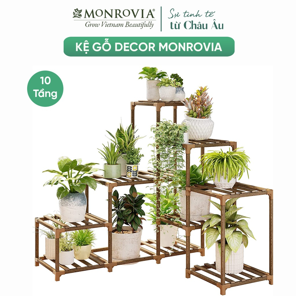 Kệ gỗ decor Monrovia để cây trang trí trong nhà, ban công siêu bền bỉ, tiêu chuẩn Châu Âu