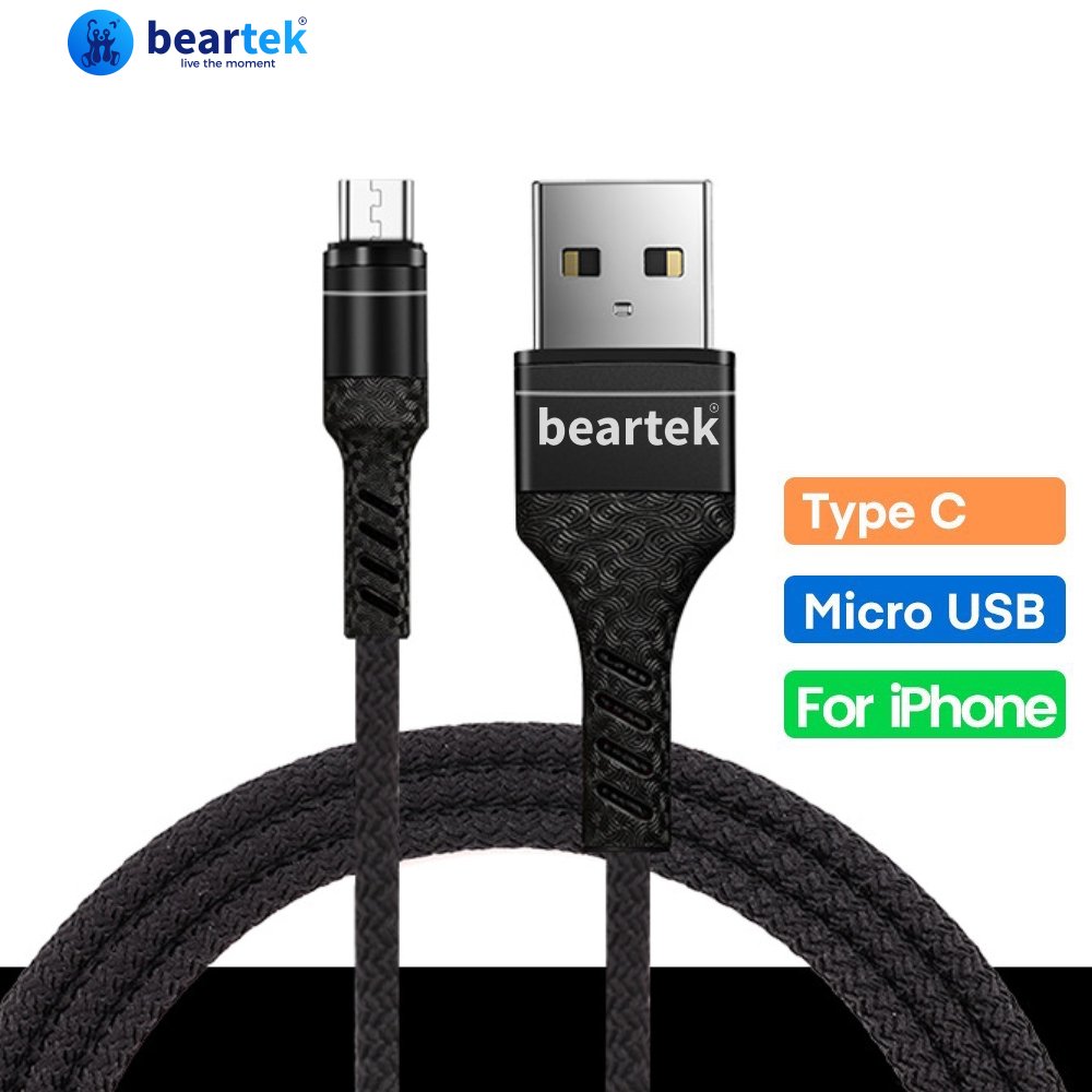 Cáp sạc dây dù BEARTEK 0.9m Micro USB cho điện thoại android Samsung/ Oppo, Xiaomi – Hàng chính hãng