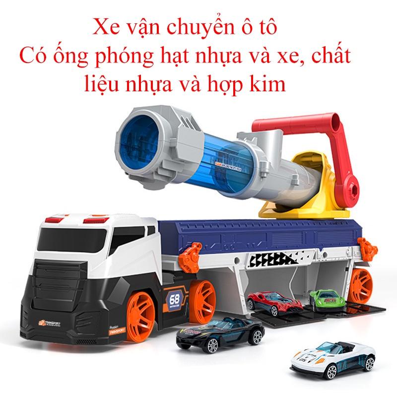 Đồ chơi mô hình xe ô tô vận chuyển kèm ống phóng xe ô tô con và bóng kèm 4-6 xe ô tô hợp kim, có nhạc và đèn