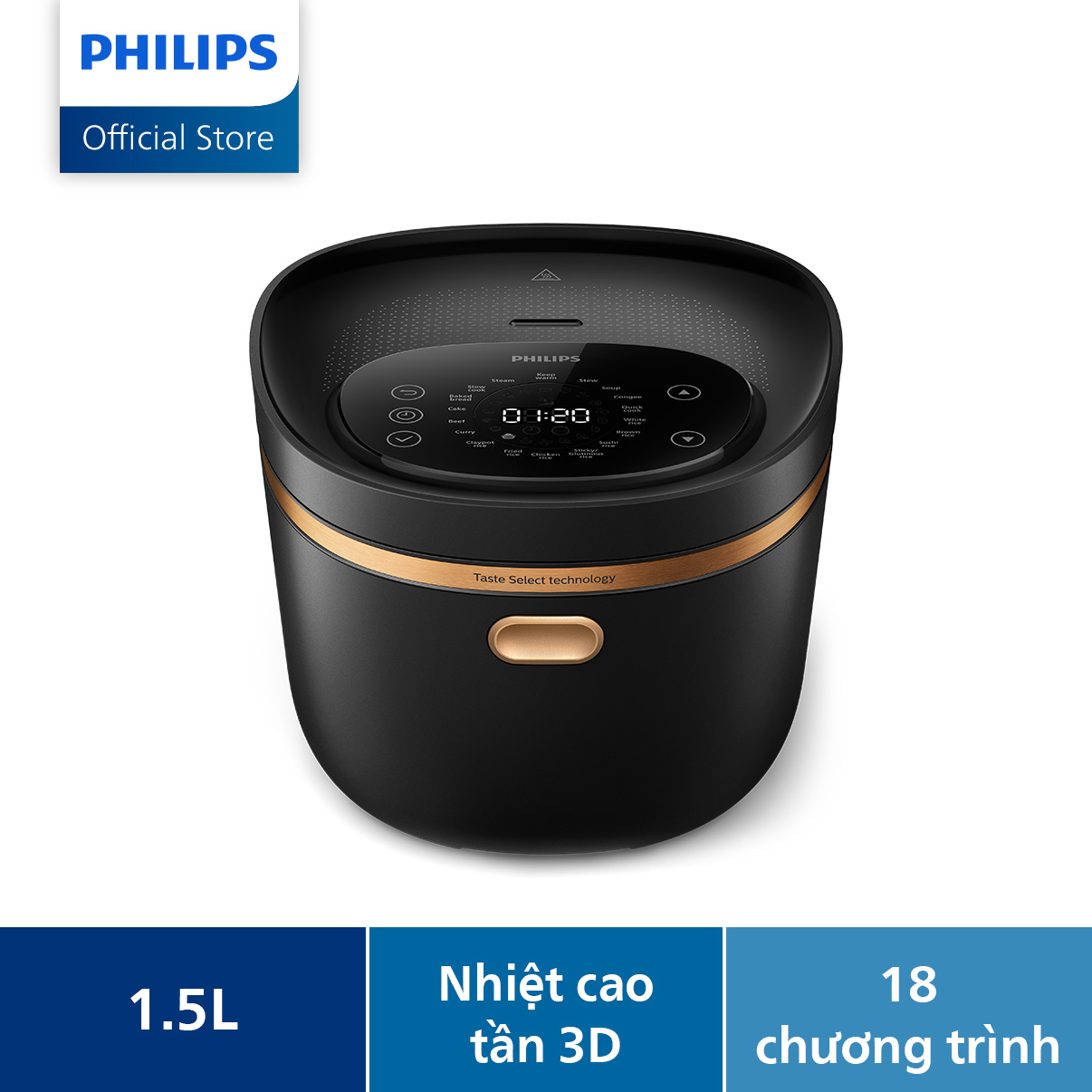 Nồi cơm điện tử cao tần (IH) Philips HD4539/62 | 4 lít | chức năng Lựa chọn vị - Hàng Chính Hãng