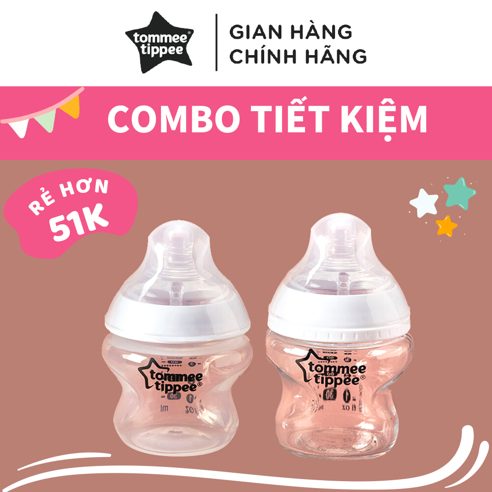 COMBO Bình sữa thuỷ tinh ty siêu mềm tự nhiên Tommee Tippee 150ml &amp; Bình sữa ty siêu mềm tự nhiên Tommee Tippee 150ml