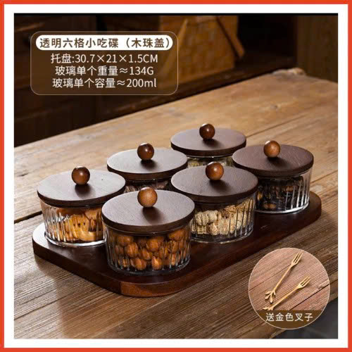 Hũ Đựng Mứt Tết 6 Ngăn Thuỷ Tinh Có Nắp - Khay Mứt Trái Tim - Kèm Khay Đựng Bánh Kẹo, Hoa Quả Trang Trí Ngày Tết Sang Trọng - HÀNG CHÍNH HÃNG MINIIN