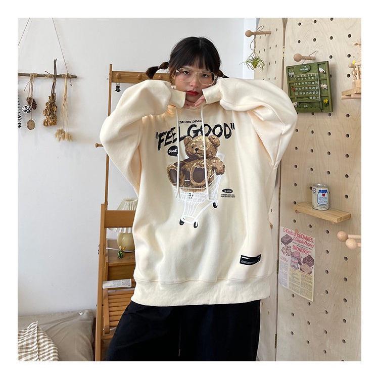Áo Khoác Hoodie In Hình Gấu Ngồi Xe Đẩy Form Rộng Nam Nữ Unisex, hàng in nhiệt siêu đẹp
