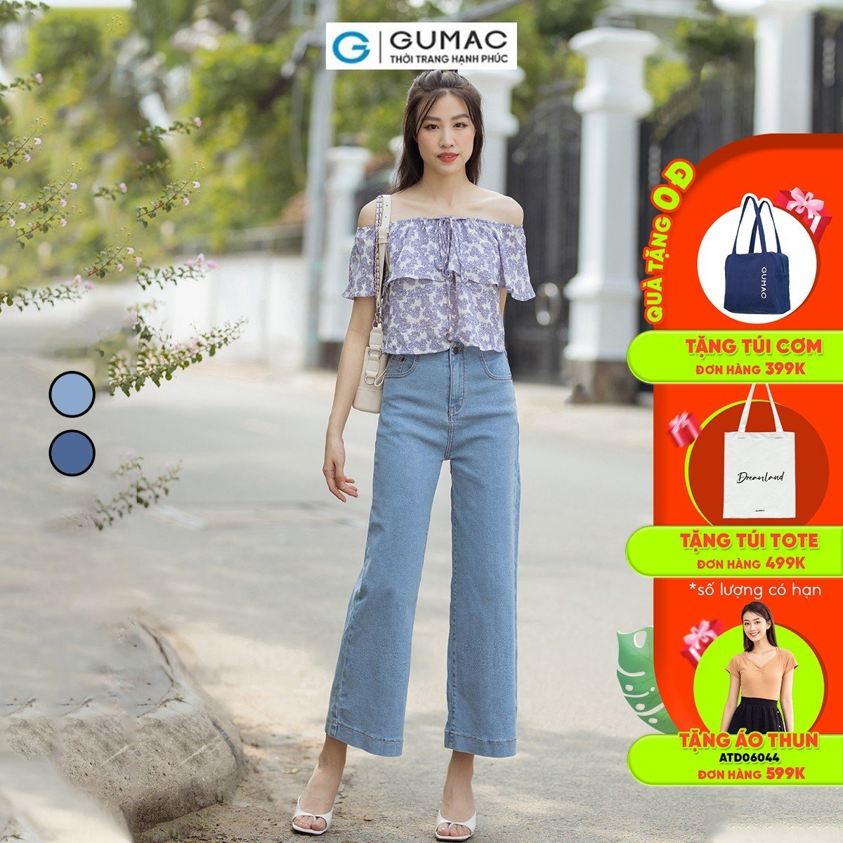 Quần Jeans ống rộng dáng lửng tôn dáng trẻ trung thời trang GUMAC QJD07054