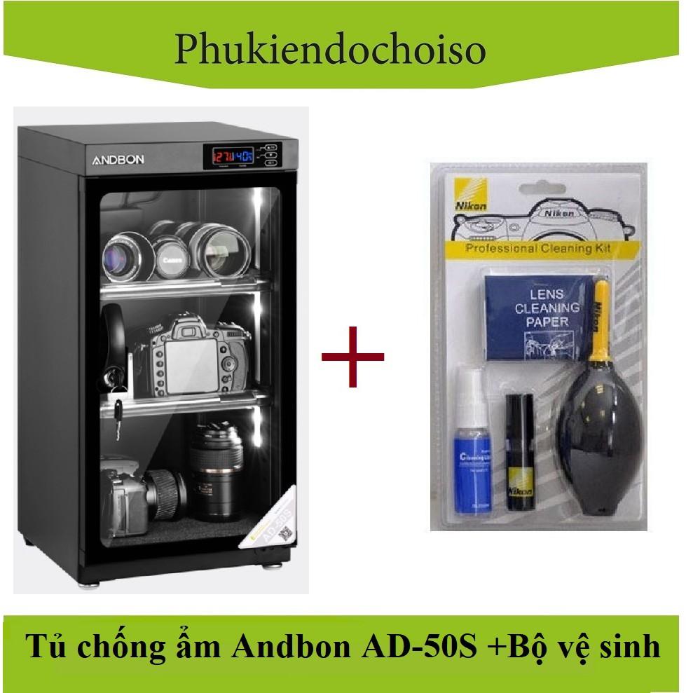 Tủ chống ẩm Andbon AD-50S (dung tích 50 lít ) +Tặng 01 bộ vệ sinh máy ảnh 8 in 1, Hàng chính hãng