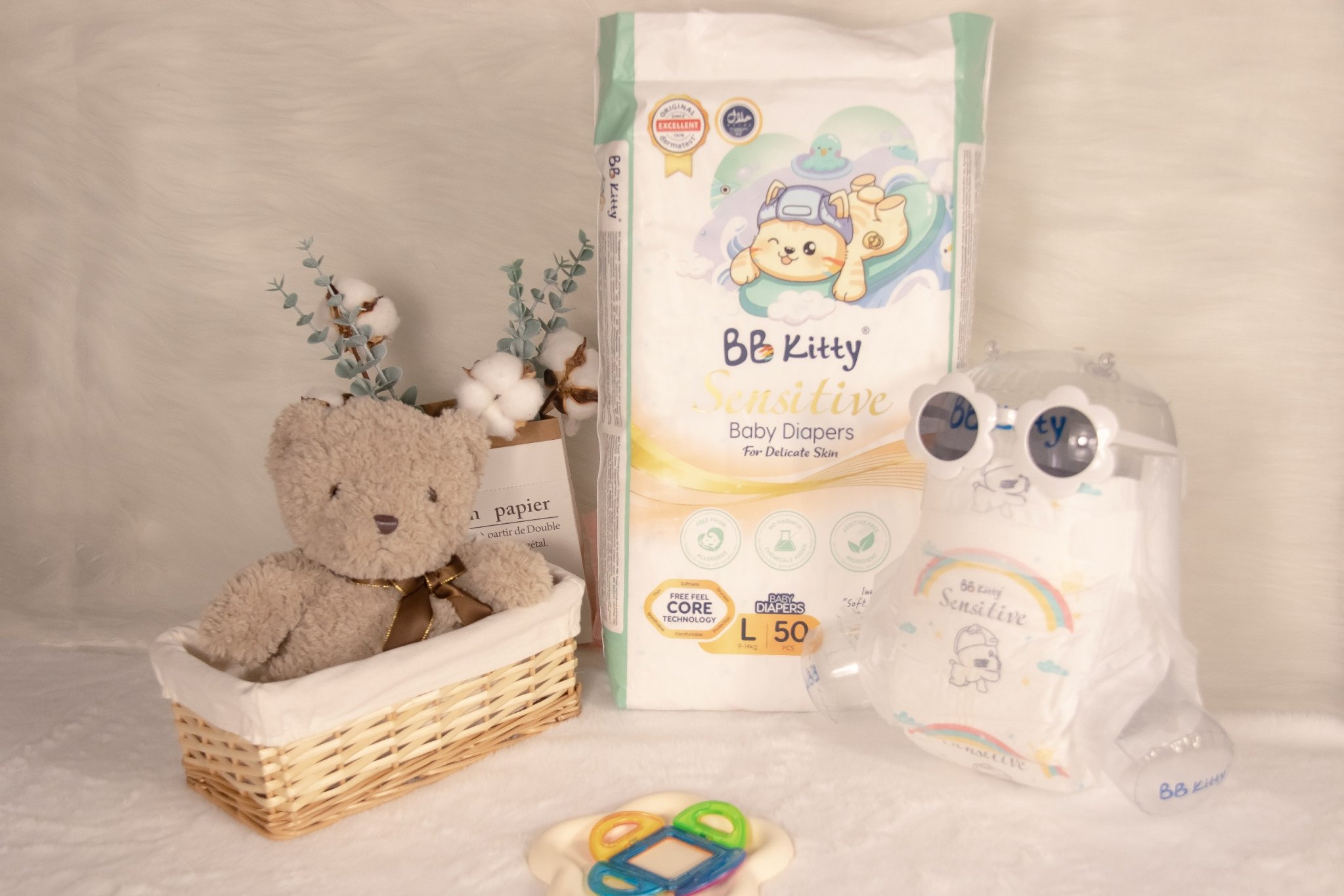 [L50]Tã/Bỉm Dán  BB KITTY SENSITIVE dành cho da Nhạy Cảm size L 50 miếng/ 09 - 14 kg mẫu mới 2024