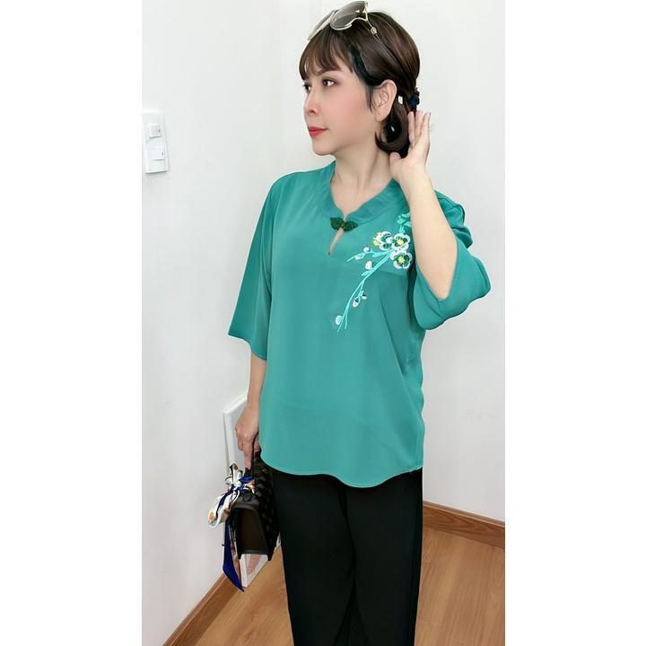 ️Có Big Size️Áo Kiểu Trung Niên Thêu Hoa Sang Trọng Đi Tiệc Cho Mẹ U50-80
